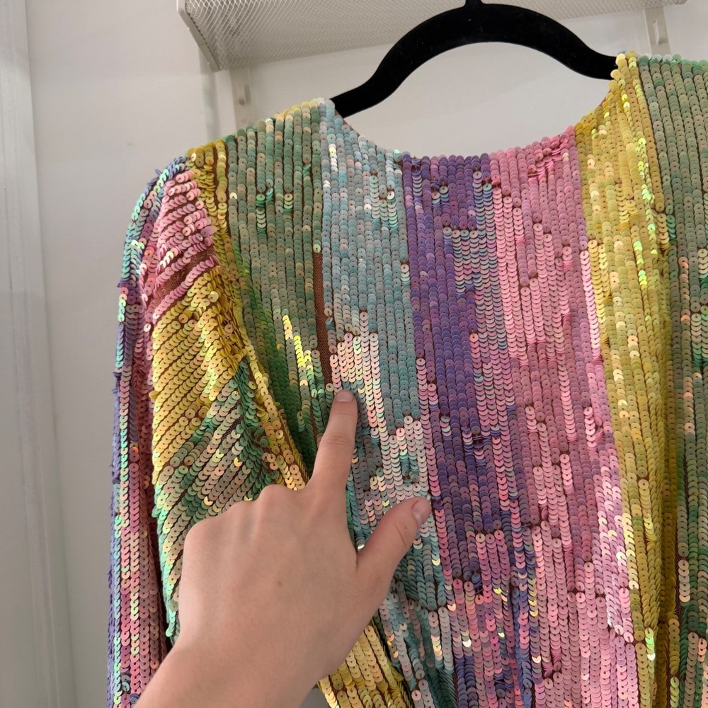 Show Me Your Mumu Wear Me Out Rainbow Sequin Stripe Mini Dress S Belted Disco - Picture 5 of 12
